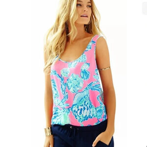 Lilly Pulitzer COSMOS Silk Tank Top Pink Pout Barefoot Princess XS 5452